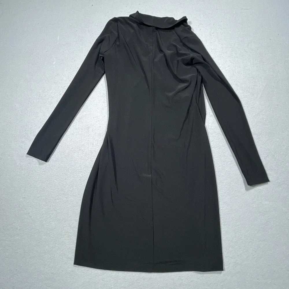KamaliKulture Dress Women Small Wrap Front Long Sleeve Black Jersey Quiet Luxury